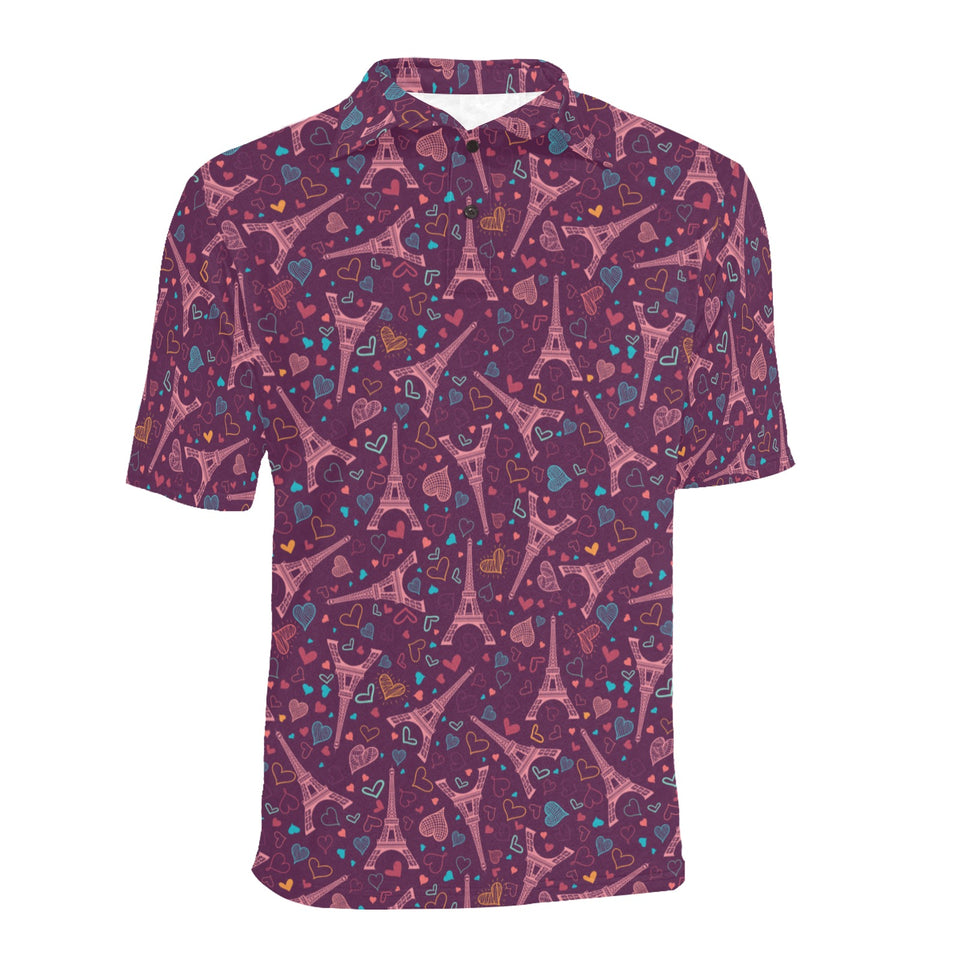 Eiffel Tower Heart Pattern Print Design 04 Men's All Over Print Polo Shirt