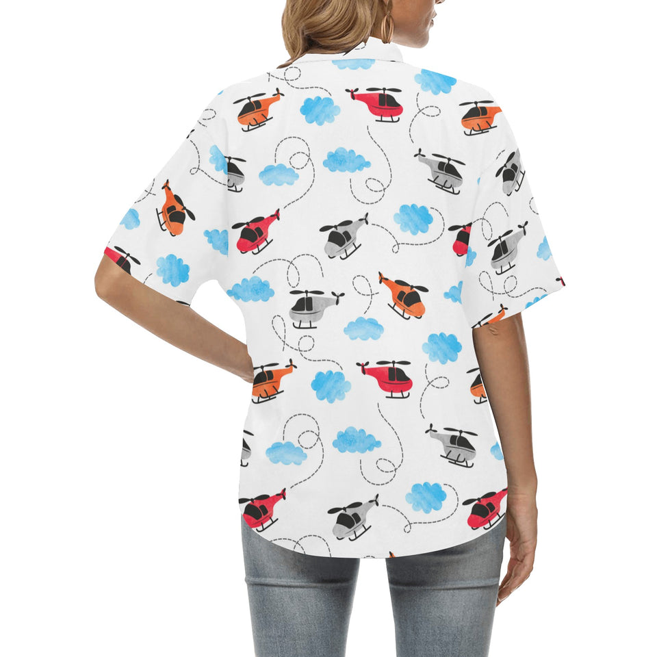 Watercolor helicopter cloud pattern Women's All Over Print Hawaiian Shirt