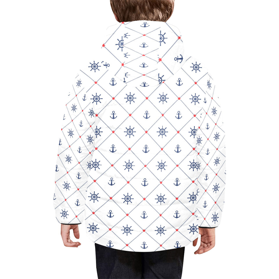 Anchor rudder nautical design pattern Kids' Boys' Girls' Padded Hooded Jacket