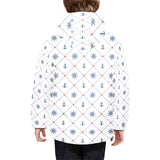 Anchor rudder nautical design pattern Kids' Boys' Girls' Padded Hooded Jacket