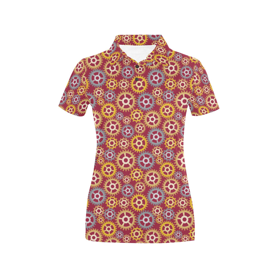 Gear Pattern Print Design 04 Women's All Over Print Polo Shirt