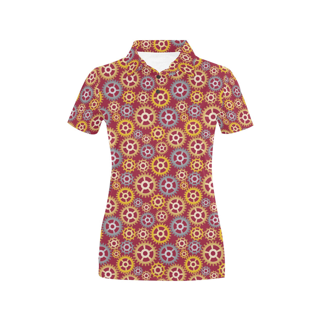 Gear Pattern Print Design 04 Women's All Over Print Polo Shirt
