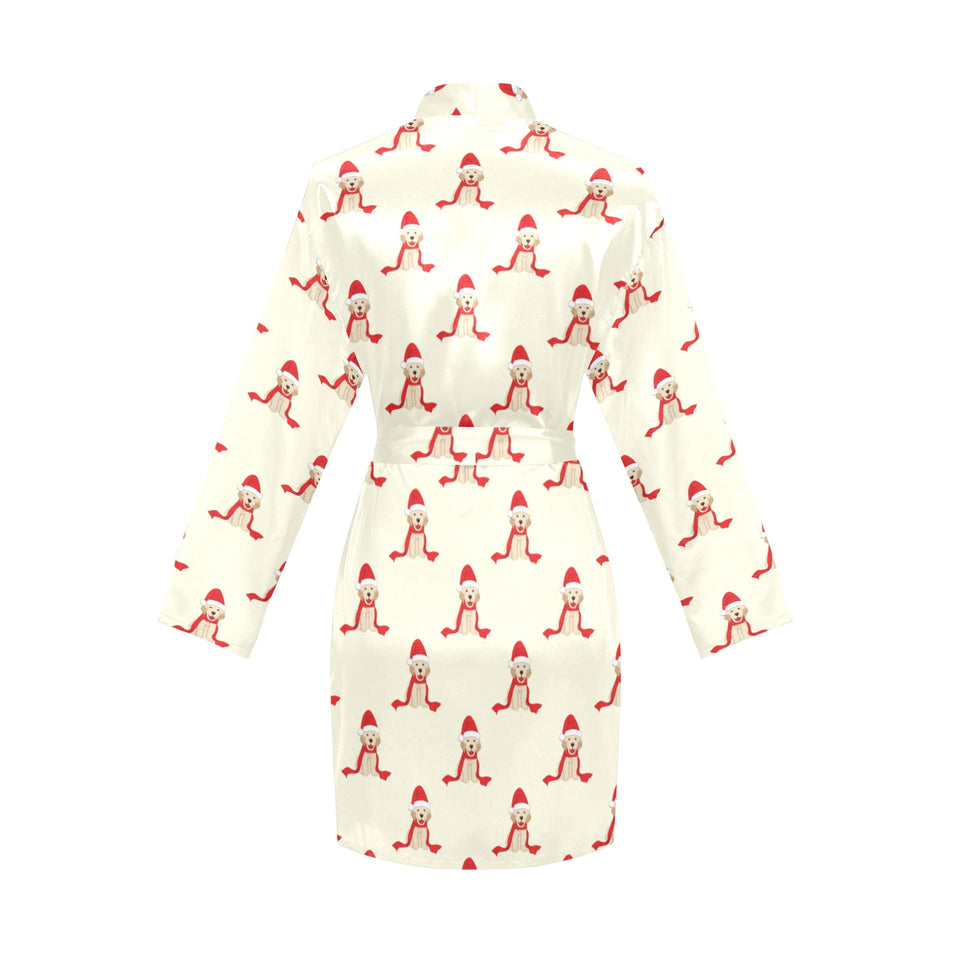 Golden Retriever Pattern Print Design 01 Women's Long Sleeve Belted Night Robe