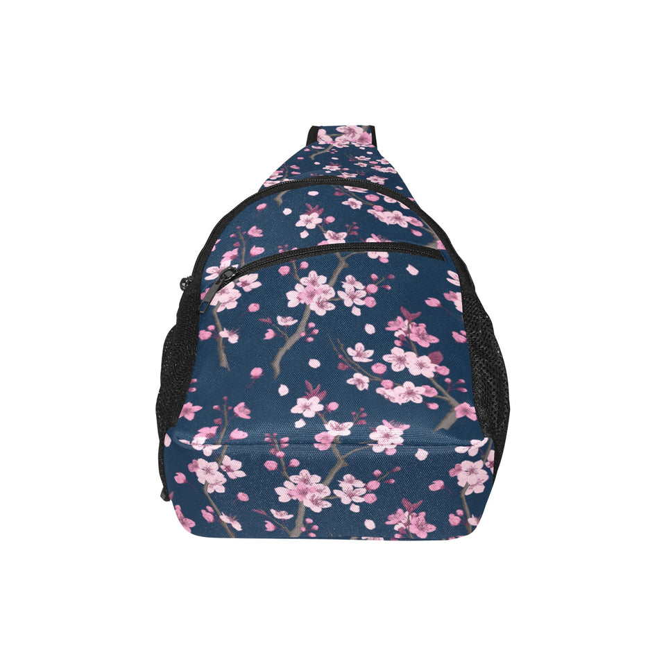 Pink sakura cherry blossom blue background All Over Print Chest Bag