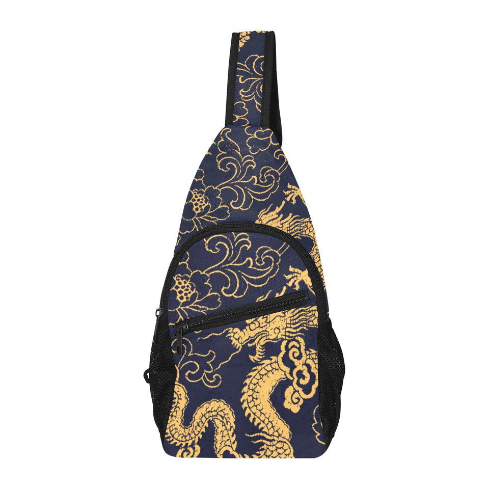 Gold dragon pattern All Over Print Chest Bag