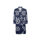 nautical steering wheel design pattern Men's Long Sleeve Belted Night Robe