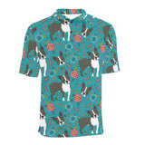 Boston terrier beautiful flower pattern Men's All Over Print Polo Shirt