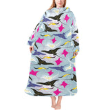 Stingray Pattern Print Design 01 Blanket Robe with Sleeves