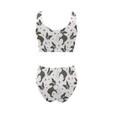 Boston terrier dog hearts vector pattern Chest Bowknot High Waisted Bikini Swimsuit