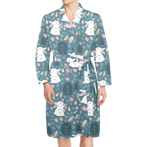 Cute rabbit pattern Men's Long Sleeve Belted Night Robe