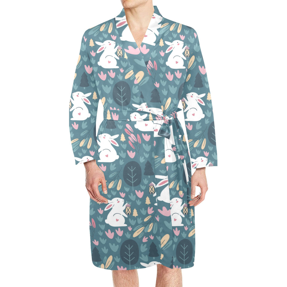 Cute rabbit pattern Men's Long Sleeve Belted Night Robe