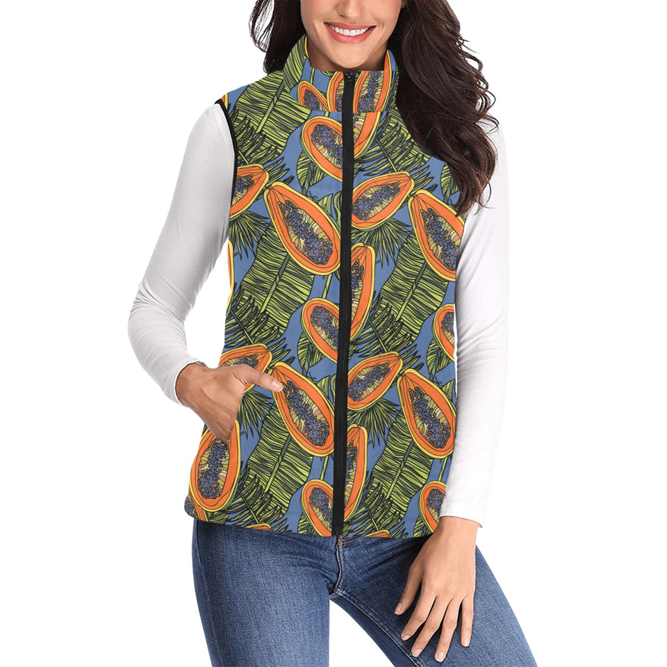 Colorful papaya tropical leaves Women's Padded Vest