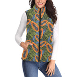 Colorful papaya tropical leaves Women's Padded Vest