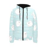 White cute hamsters heart pattern Men's Padded Hooded Jacket