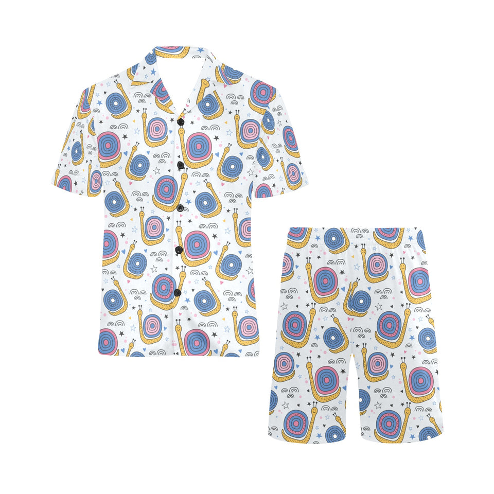 Snail Pattern Print Design 05 Men's V-Neck Short Pajama Set