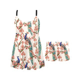 Peacock tropical flower pattern Chest Sexy Pleated Two Piece Swim Dress