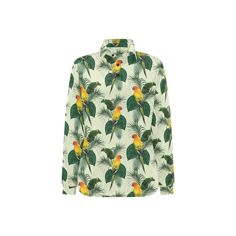 Beautiful parrot palm leaves pattern Women's Long Sleeve Polo Shirt