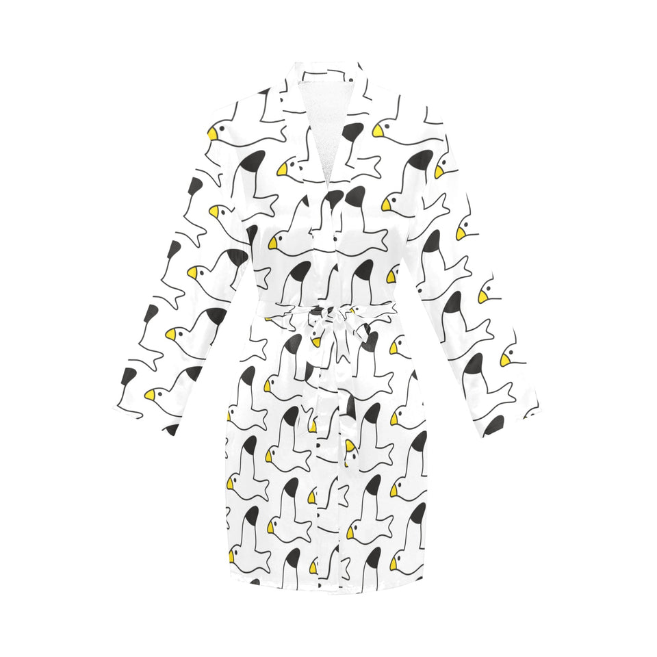 Seagull Pattern Print Design 05 Women's Long Sleeve Belted Night Robe