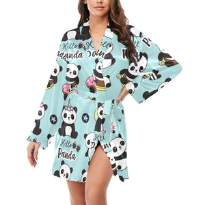 Cute baby panda pattern Women's Long Sleeve Belted Night Robe