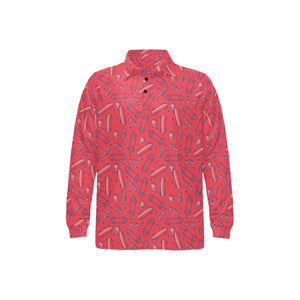 Skate Board Pattern Print Design 01 Men's Long Sleeve Polo Shirt