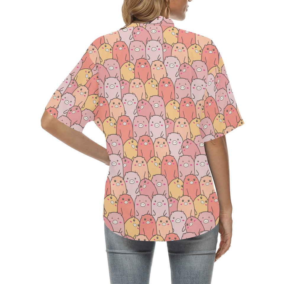 Pig Pattern Print Design 04 Women's All Over Print Hawaiian Shirt