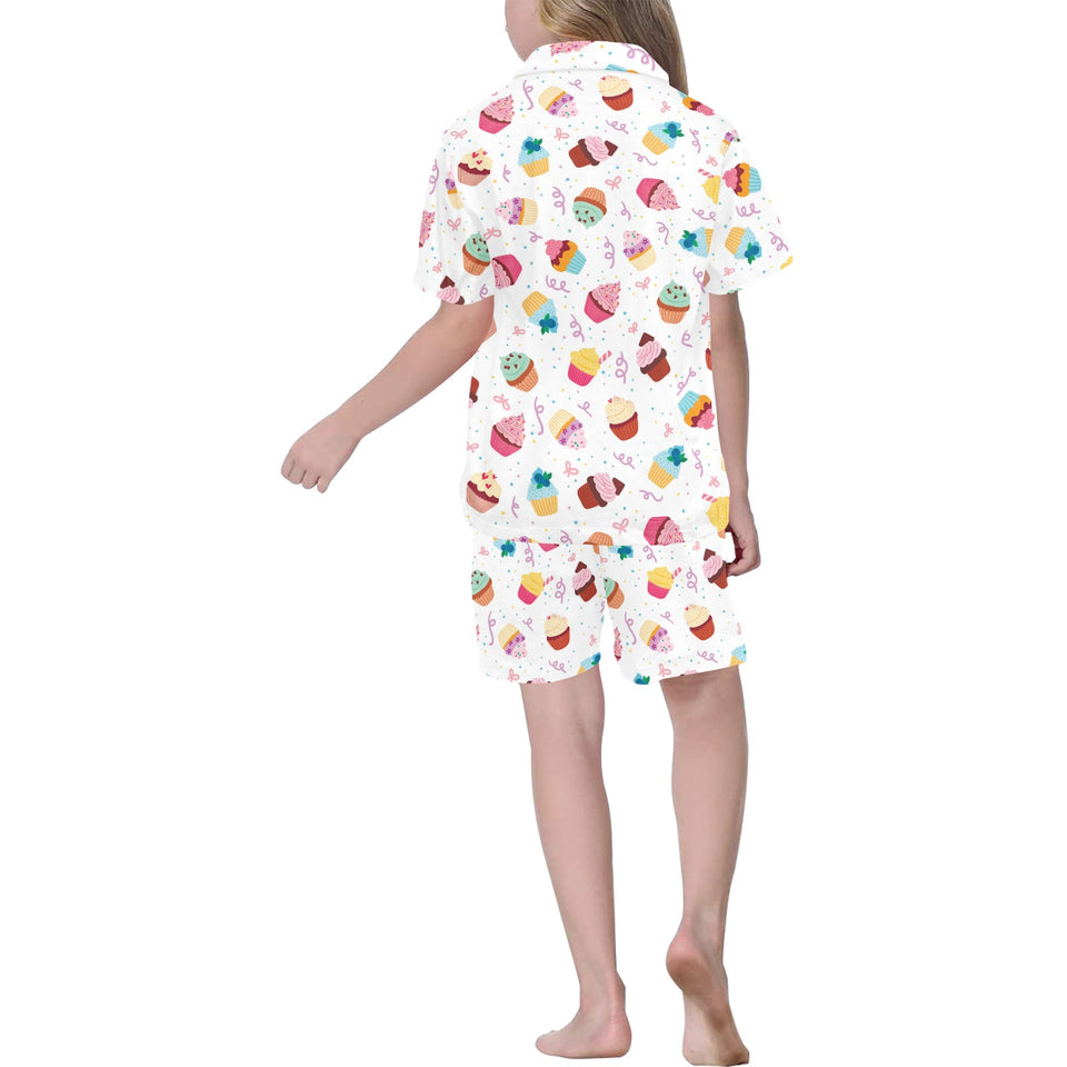 Cake cupcake design pattern Kids' Boys' Girls' V-Neck Short Pajama Set