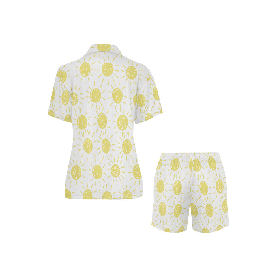 hand drawn sun pattern Women's V-Neck Short Pajama Set