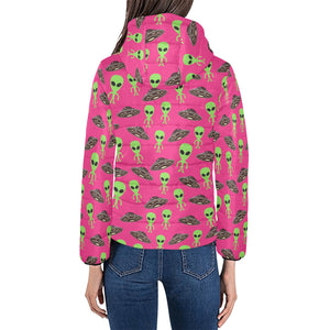 Alien Pattern Print Design 03 Women's Padded Hooded Jacket