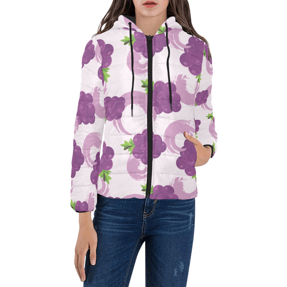 Cute Grape pattern Women's Padded Hooded Jacket