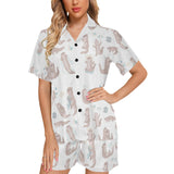 Cute sea otters pattern Women's V-Neck Short Pajama Set