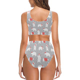 Cute polar bear christmas snow pattern Chest Bowknot High Waisted Bikini Swimsuit