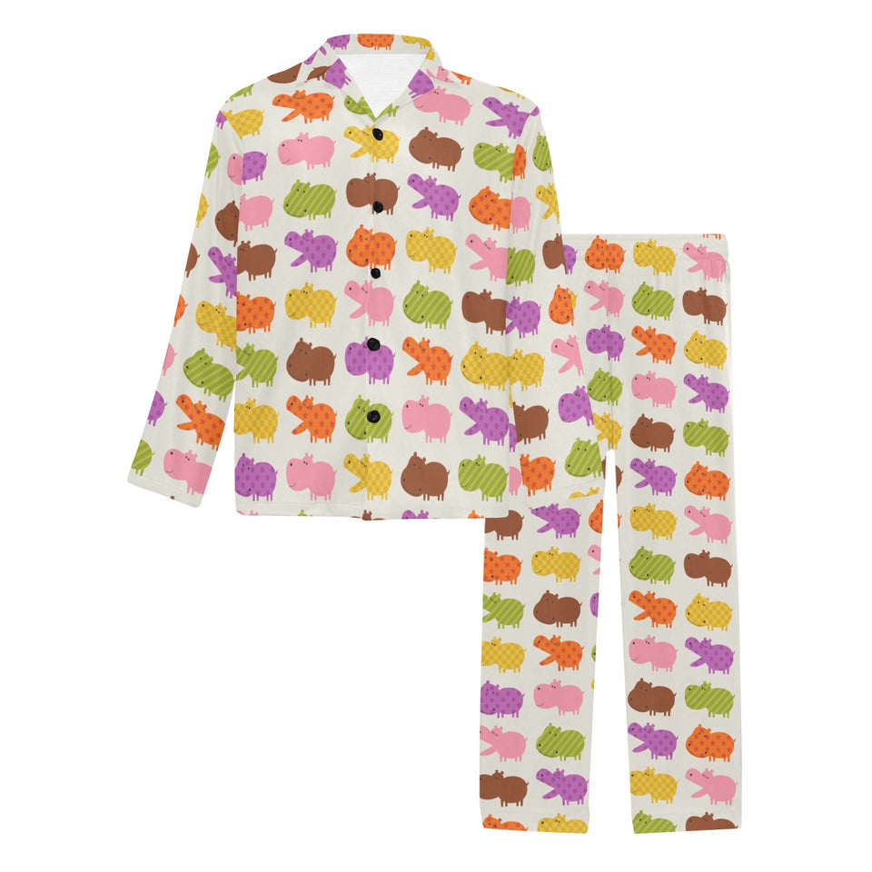 Hippopotamus Pattern Print Design 01 Men's Long Pajama Set