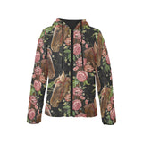Horse head wild roses pattern Women's Padded Hooded Jacket