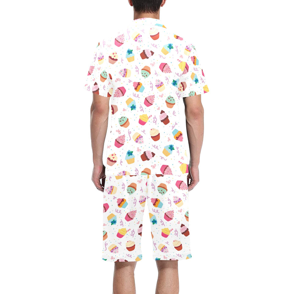 Cake cupcake design pattern Men's V-Neck Short Pajama Set