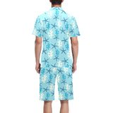 Blue starfish coral reef pattern Men's V-Neck Short Pajama Set