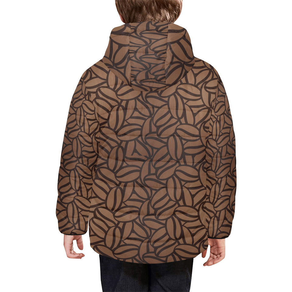 coffee bean pattern Kids' Boys' Girls' Padded Hooded Jacket