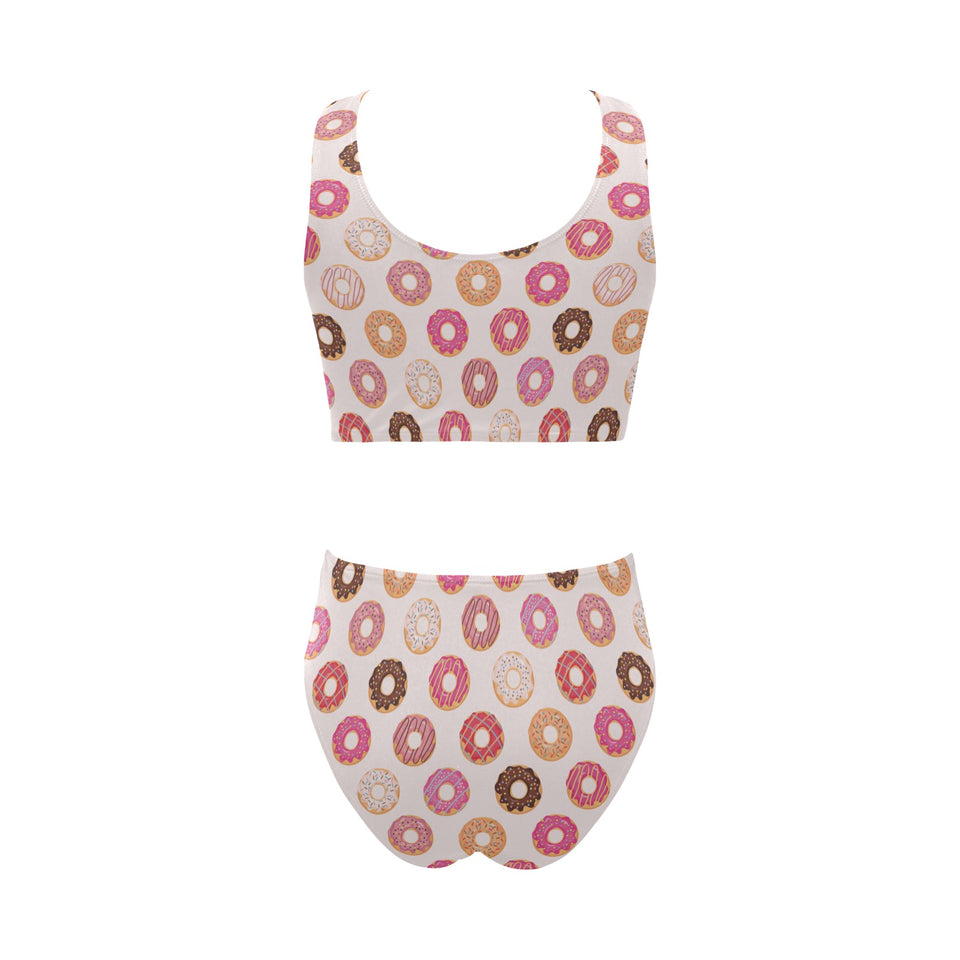 Colorful donut pattern Chest Bowknot High Waisted Bikini Swimsuit