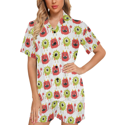 Alien Pattern Print Design 05 Women's V-Neck Short Pajama Set
