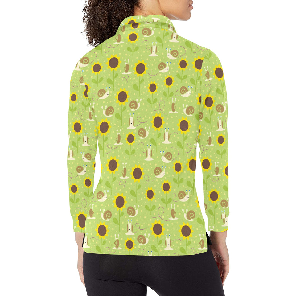 Snail Pattern Print Design 01 Women's Long Sleeve Polo Shirt