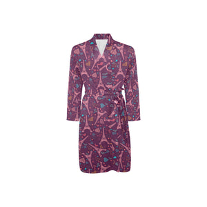 Eiffel Tower Heart Pattern Print Design 04 Men's Long Sleeve Belted Night Robe