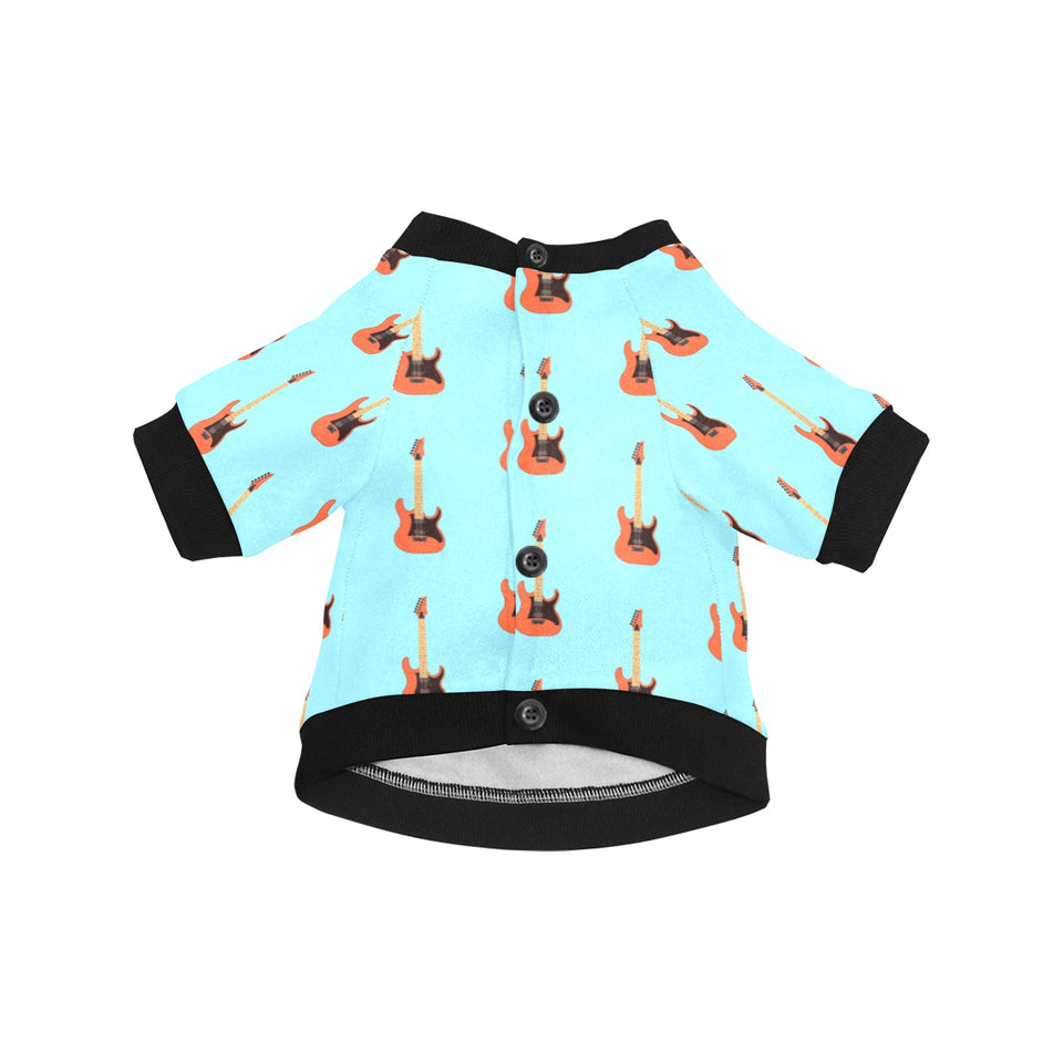 electric guitar pattern light blue background All Over Print Pet Dog Round Neck Fuzzy Shirt