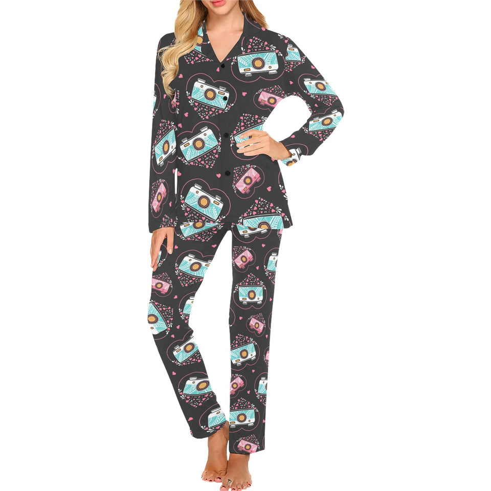 Camera Pattern Print Design 04 Women's Long Pajama Set