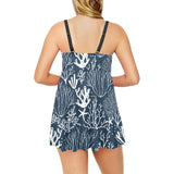 Coral Reef Pattern Print Design 05 Chest Sexy Pleated Two Piece Swim Dress