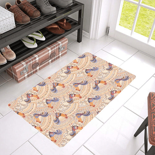 Cute rooster chicken cock floral ornament backgrou Doormat