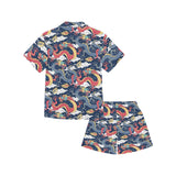 Blue red dragon cloud pattern Kids' Boys' Girls' V-Neck Short Pajama Set