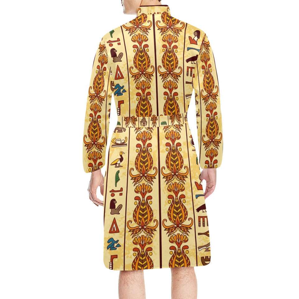 Egypt Hieroglyphics Pattern Print Design 04 Men's Long Sleeve Belted Night Robe