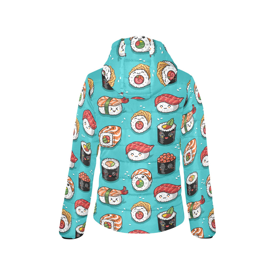 Cute sushi pattern Women's Padded Hooded Jacket