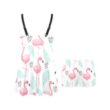 Cute flamingo pattern Chest Sexy Pleated Two Piece Swim Dress