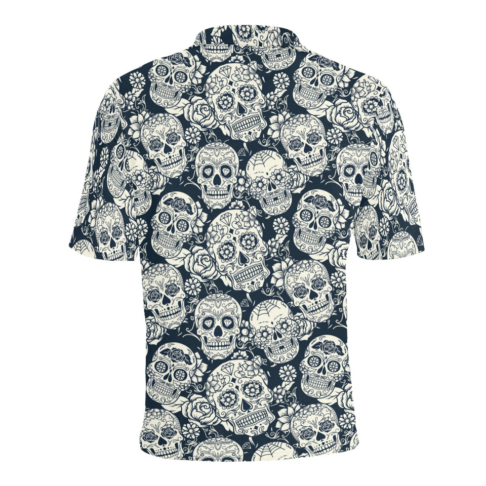 Sugar skull black white pattern Men's All Over Print Polo Shirt