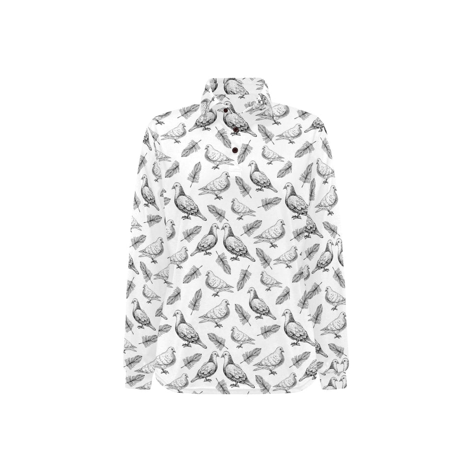 Pigeon Pattern Print Design 05 Women's Long Sleeve Polo Shirt